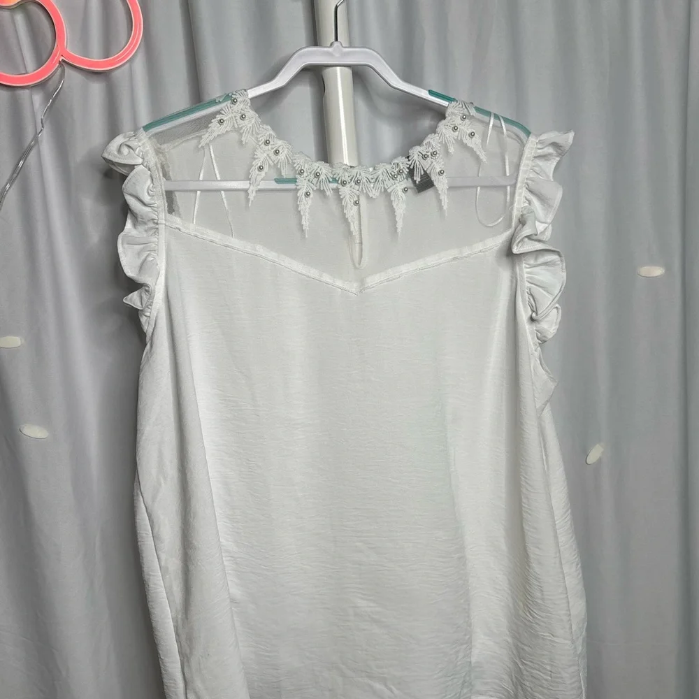 White Ruffle Blouse - Picture 3 of 4